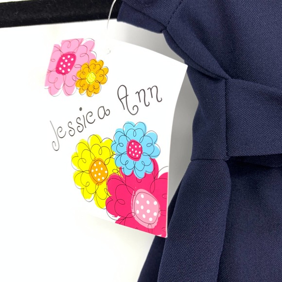 Navy and White Striped Kids Dress - Picture 3 of 8